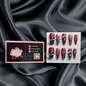 Custom Handmade Press On Nails Size Medium Length medium and Shape Coffin Style